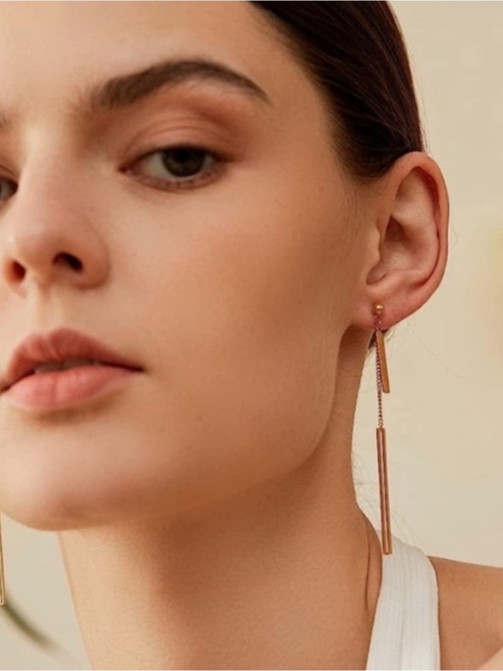 14k Gold Plated Bar Chain Drop Earrings - Picture 3 of 4